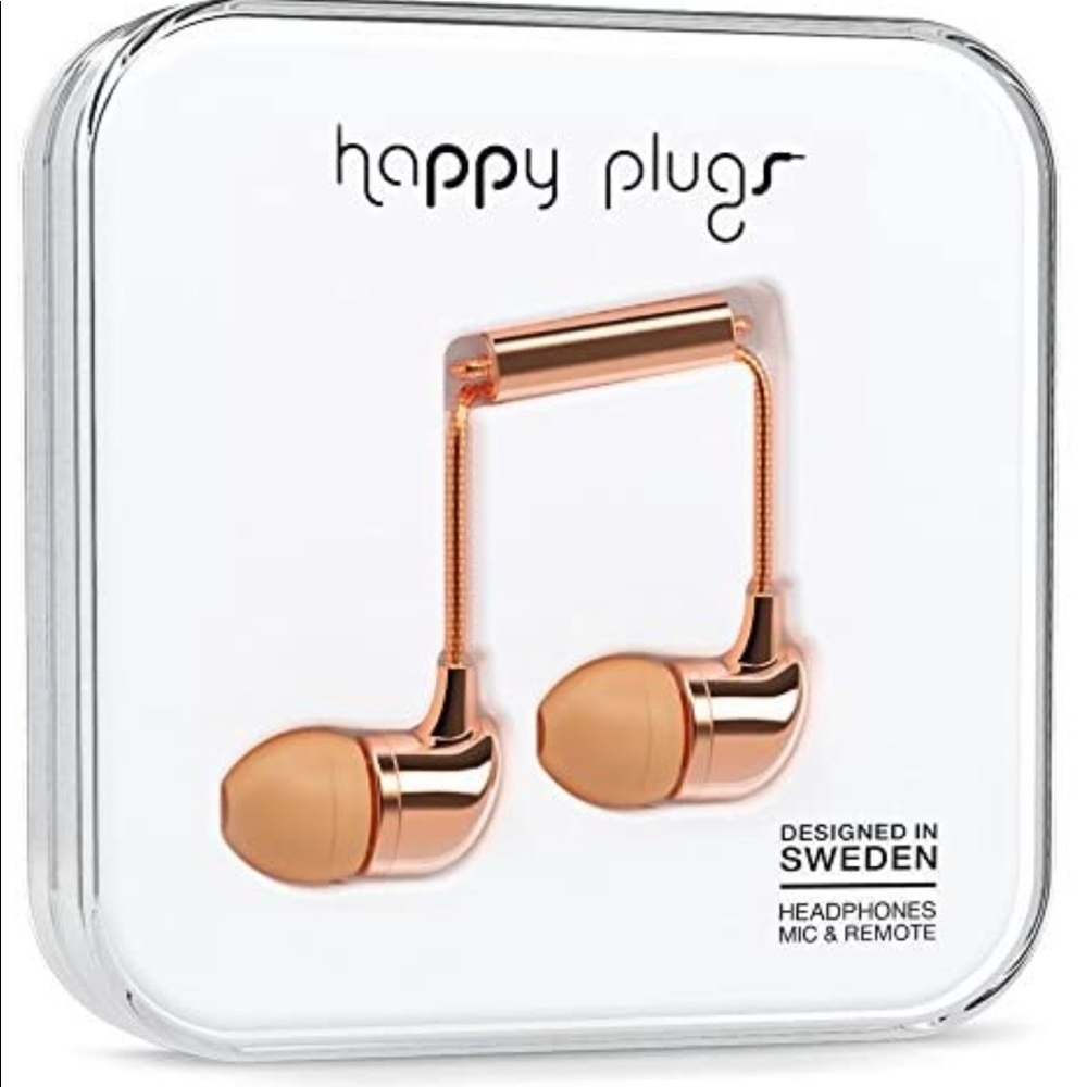 NWT Happy Plugs Rose Gold Headphones